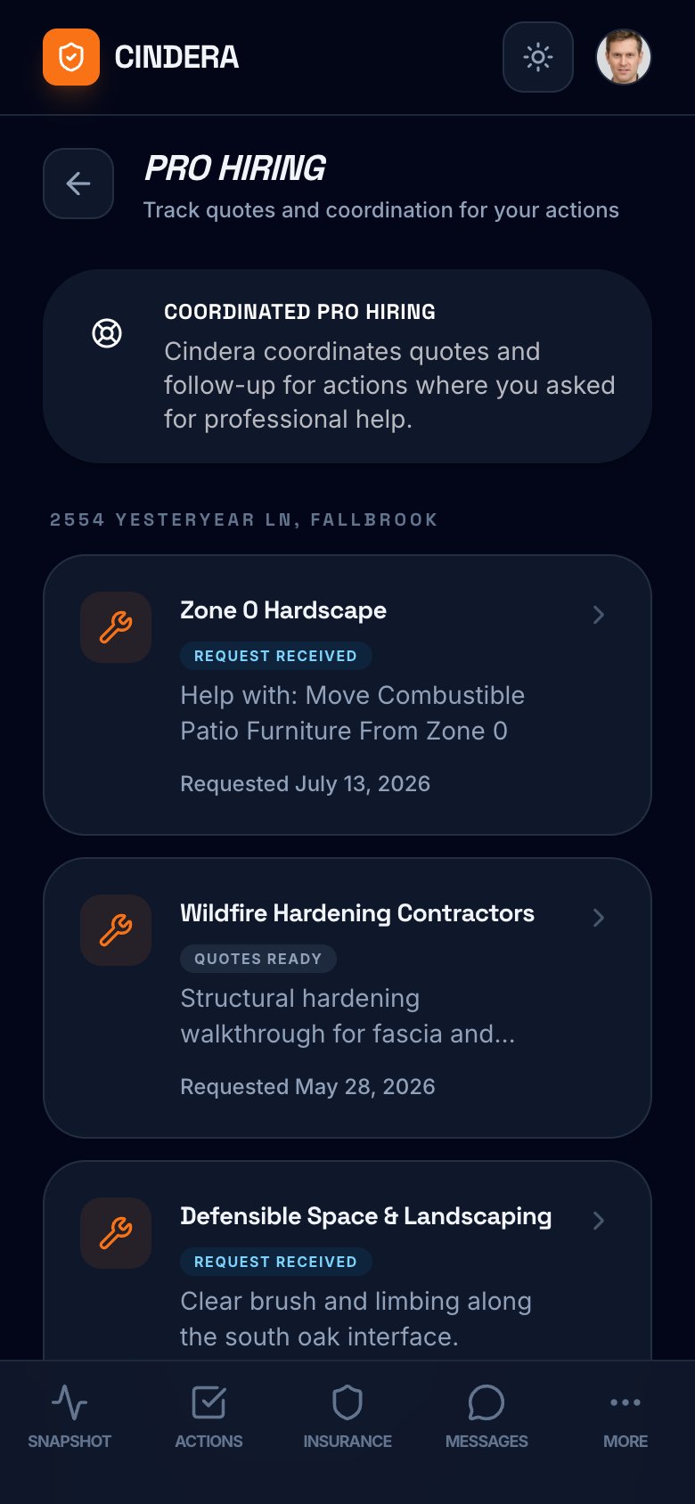 Pro Hiring list connecting vendors with scoped wildfire hardening jobs