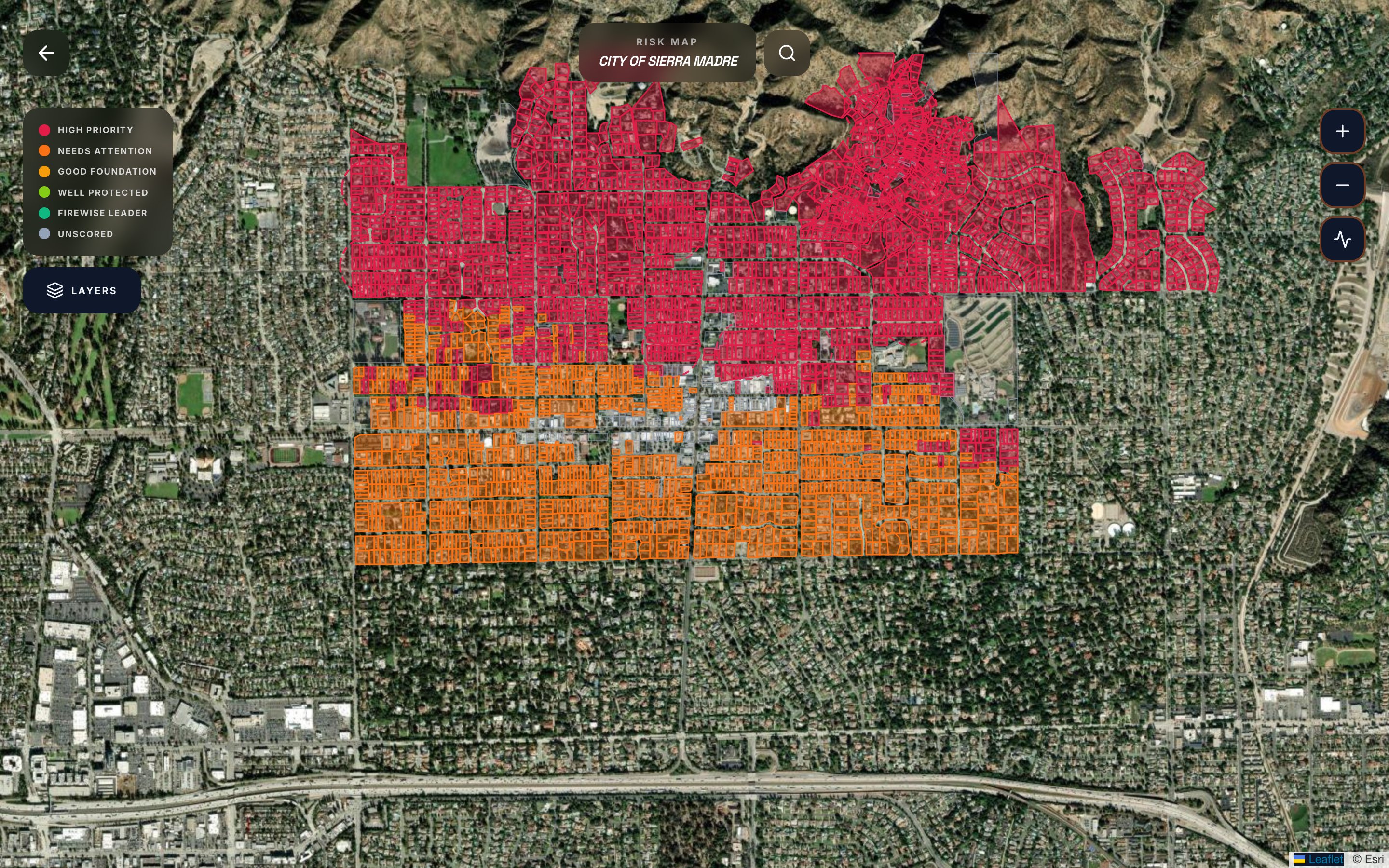 Territory-level risk map with parcel-level wildfire readiness visibility